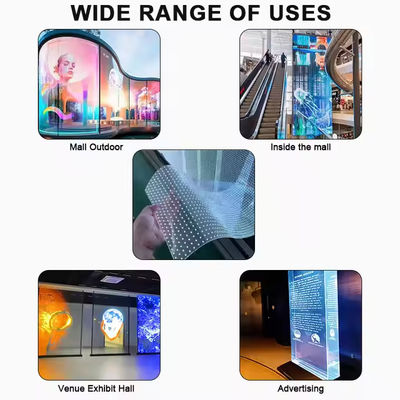 Display de filme LED transparente e impermeável de alta transparência 85% personalizável para vitrine