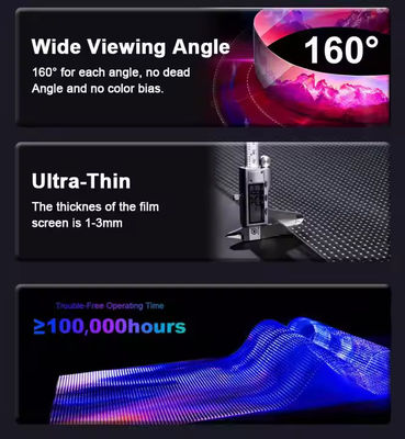 Dimensões personalizáveis LED Transparente Film Screen Alto brilho 5000nits 3840Hz Refresh Rate Para edifícios comerciais
