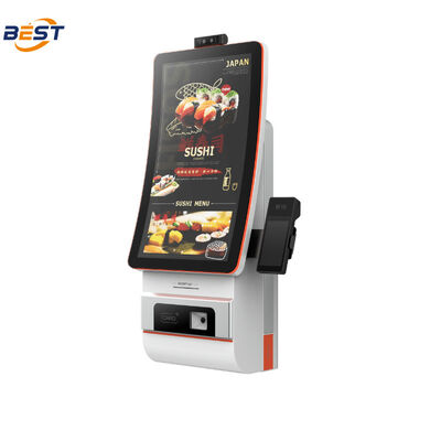 Quiosque de pedidos de autoatendimento montado na parede com 10 pontos de toque capacitivo e sistema POS Android para restaurantes