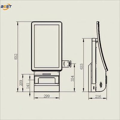 Quiosque de pedidos de autoatendimento montado na parede com 10 pontos de toque capacitivo e sistema POS Android para restaurantes