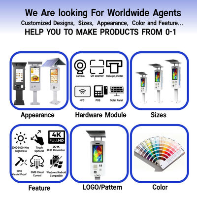 Quiosque de auto-encomenda ao ar livre com classificação de resistência à água IP65 Processadores Intel Core i3/i5/i7 e toque capacitivo de 10 pontos