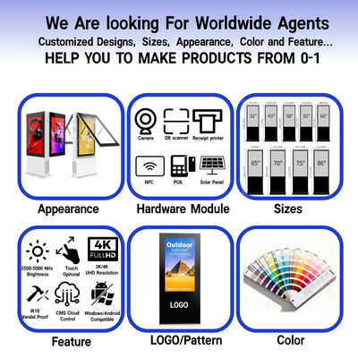 Sinalização Digital LCD Externa de Dupla Face com Touch Capacitivo de 10 Pontos e Altifalante 2*5W para Displays Interativos