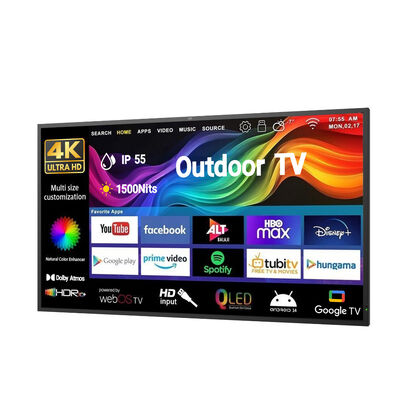 Exibição comercial de televisão ao ar livre com resolução UHD 4K impermeável IP66 e alto brilho 2500-3000cd/m2