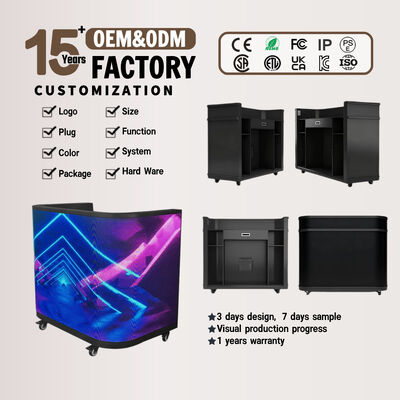 Mesa de recepção GOB LED curvada e personalizável com altura ajustável para negócios