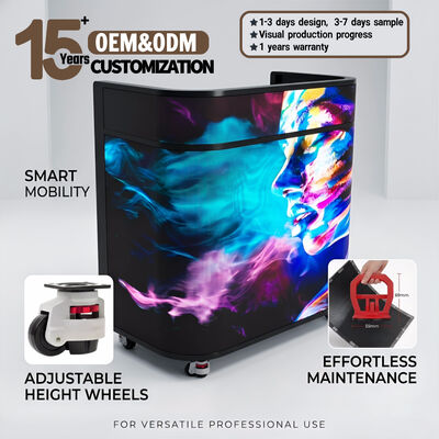 Mesa de recepção GOB LED curvada e personalizável com altura ajustável para negócios