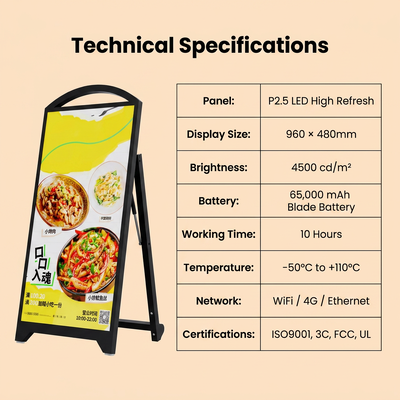 Telão móvel LED para exterior P2.5 | Sinal alimentado por bateria de 4500nit de alto brilho
