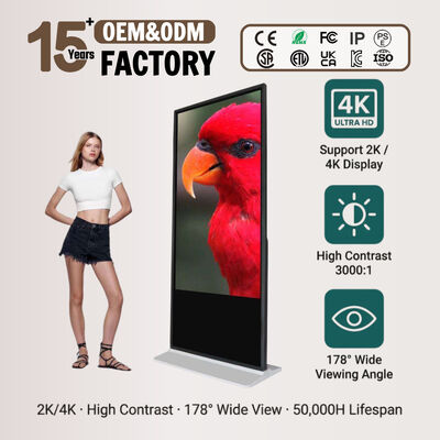 Sinalização digital LCD de piso interno | Quiosque com tela de toque 4K