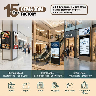 55 polegadas Indoor LCD Digital Signage Touchscreen Totem Kiosk com Android OS 500 Cd/m2 Brilho