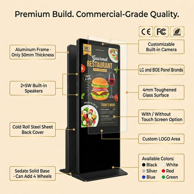 55 polegadas Indoor LCD Digital Signage Touchscreen Totem Kiosk com Android OS 500 Cd/m2 Brilho