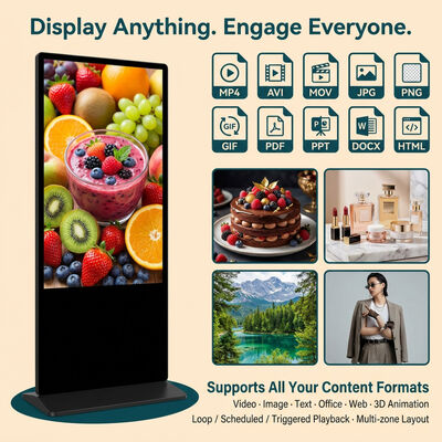 55 polegadas Indoor LCD Digital Signage Touchscreen Totem Kiosk com Android OS 500 Cd/m2 Brilho
