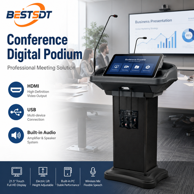 SDT 500Y 21,5 Polegadas Pódio Digital Inteligente Elétrico Flip Touch Screen Microfone Pescoço de Ganso Púlpito Multimídia