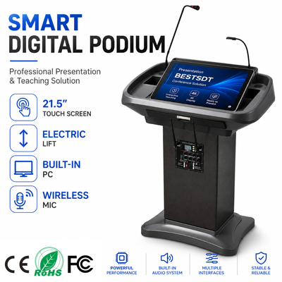 Smart Digital Podium Motorized Lift 21,5 polegadas capacitivo touch display integrado alto-falante microfone sem fio Lectern