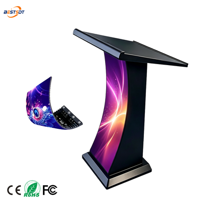 Alto brilho 450-650nit GOB curvado LED Púlpito Display 3840Hz 12-16Bit Controle inteligente sem fio em escala de cinza