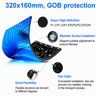 P1.8 P1.53 P1.25 GOB LED Tela de pódio 320x960mm Novastar Assíncrono com fechadura Rodízios de gabinete Instalação de palco
