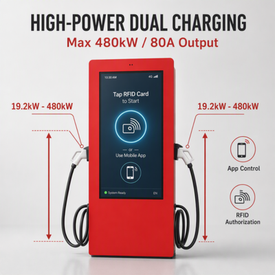 Carregador de Veículos Elétricos DC HPC CCS2 para Exterior com Tela LCD e Publicidade, 180kW 240kW 360kW 480kW, OCPP 1.6J