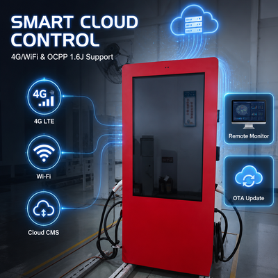 Carregador Veicular Elétrico AC Nível 2 de 19,2kW SAE J1772 com Display LCD para Publicidade Externa OCPP 1.6J 80A Padrão Americano