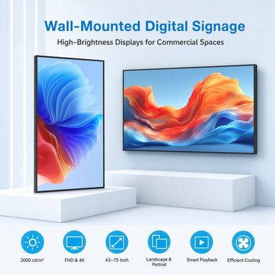 43 49 55 65 75 polegadas de parede montada caixa de luz tela 4K Android publicidade display 2000 Nits