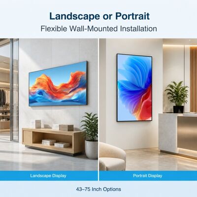 43 49 55 65 75 polegadas de parede montada caixa de luz tela 4K Android publicidade display 2000 Nits
