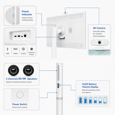 Tela Inteligente Móvel com Bateria de 32 Polegadas Android 13, Sinalização Digital Touch IPS 4K 8GB 128GB