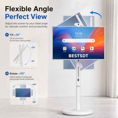Tela Inteligente Móvel com Bateria de 32 Polegadas Android 13, Sinalização Digital Touch IPS 4K 8GB 128GB
