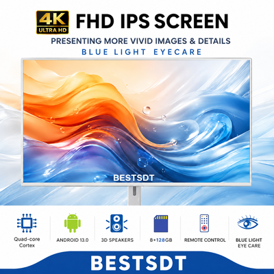 Tela Inteligente Móvel com Bateria de 32 Polegadas Android 13, Sinalização Digital Touch IPS 4K 8GB 128GB