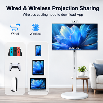 Tela Inteligente Móvel com Bateria de 32 Polegadas Android 13, Sinalização Digital Touch IPS 4K 8GB 128GB