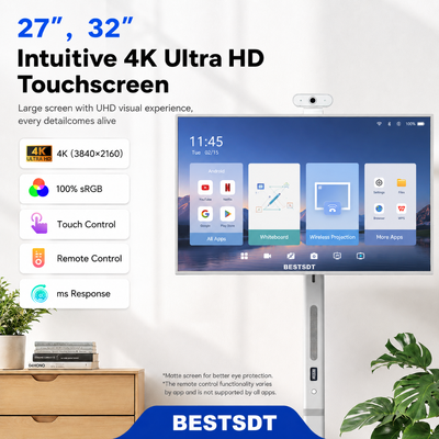 Tela Inteligente Móvel com Bateria de 32 Polegadas Android 13, Sinalização Digital Touch IPS 4K 8GB 128GB