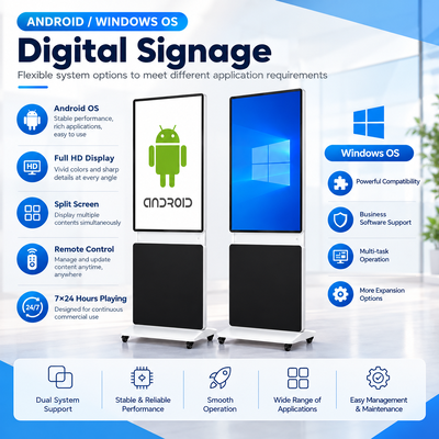360 graus Rotação de piso digital de sinalização 43 50 55 65 polegadas 4K Android Windows touch screen