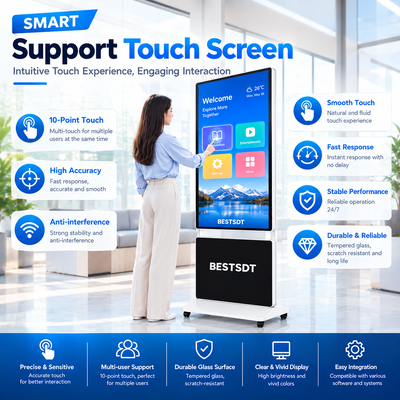 360 graus Rotação de piso digital de sinalização 43 50 55 65 polegadas 4K Android Windows touch screen