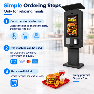 Commercial Freestanding Restaurant Food Ordering Terminal Custom Outdoor Self Ordering Kiosk for QSR Food Courts Cafes