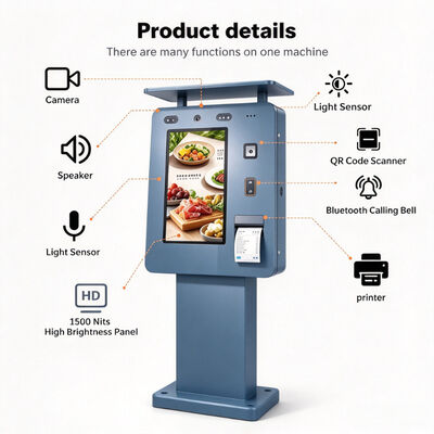 55 Inch Outdoor Digital Ordering Kiosk IP65 Waterproof 3000 Nits Touch Screen Self Service Terminal for Drive Thru QSR